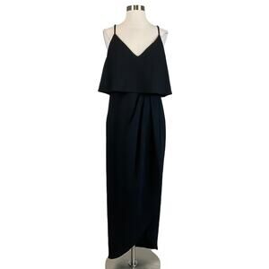 AQUA Crepe High-Low Hem Midi Sleeveless V-Neck Cocktail Dress Black Size 8